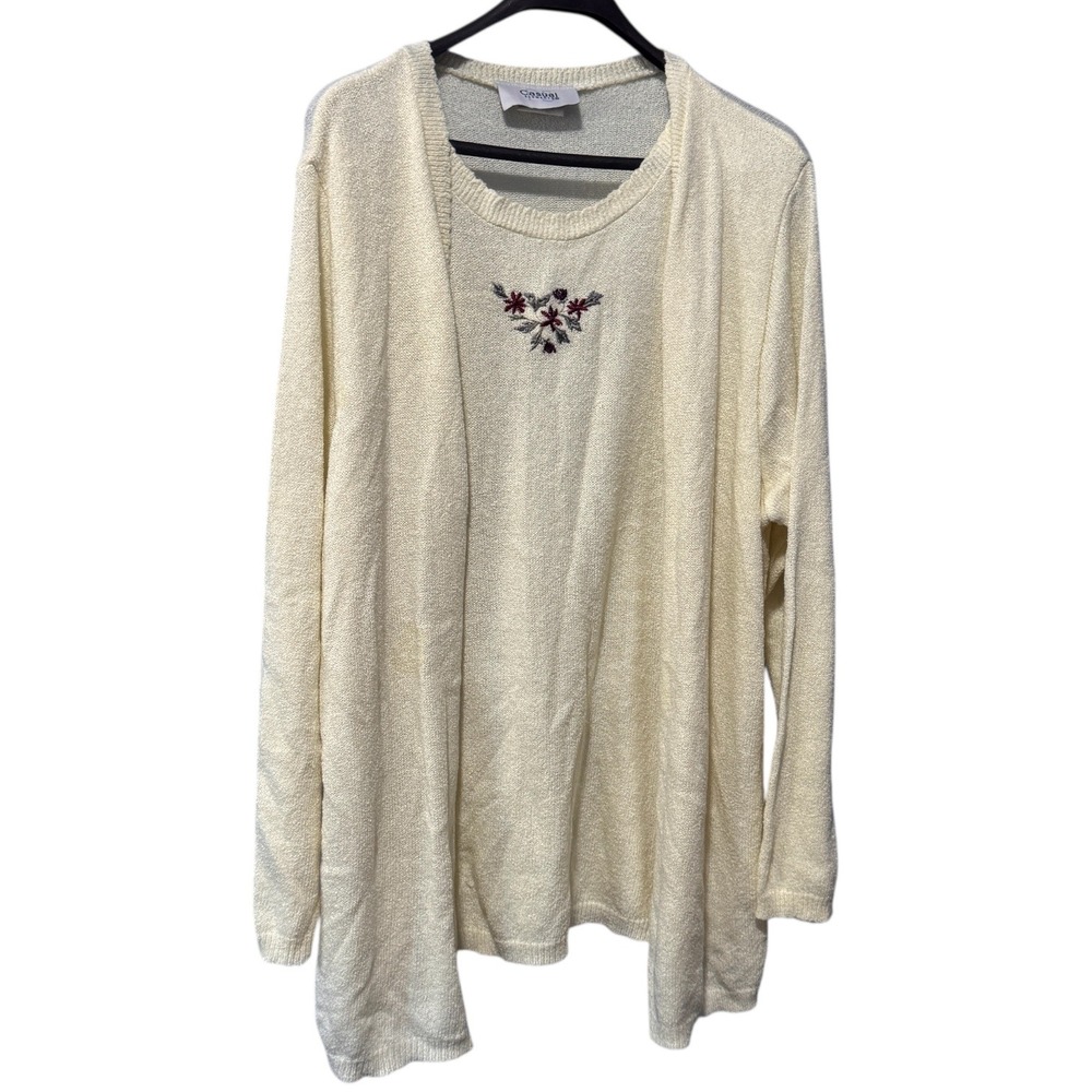 Casual Elements Womens Cream‎ Embroidered Floral Knit Long Sleeve